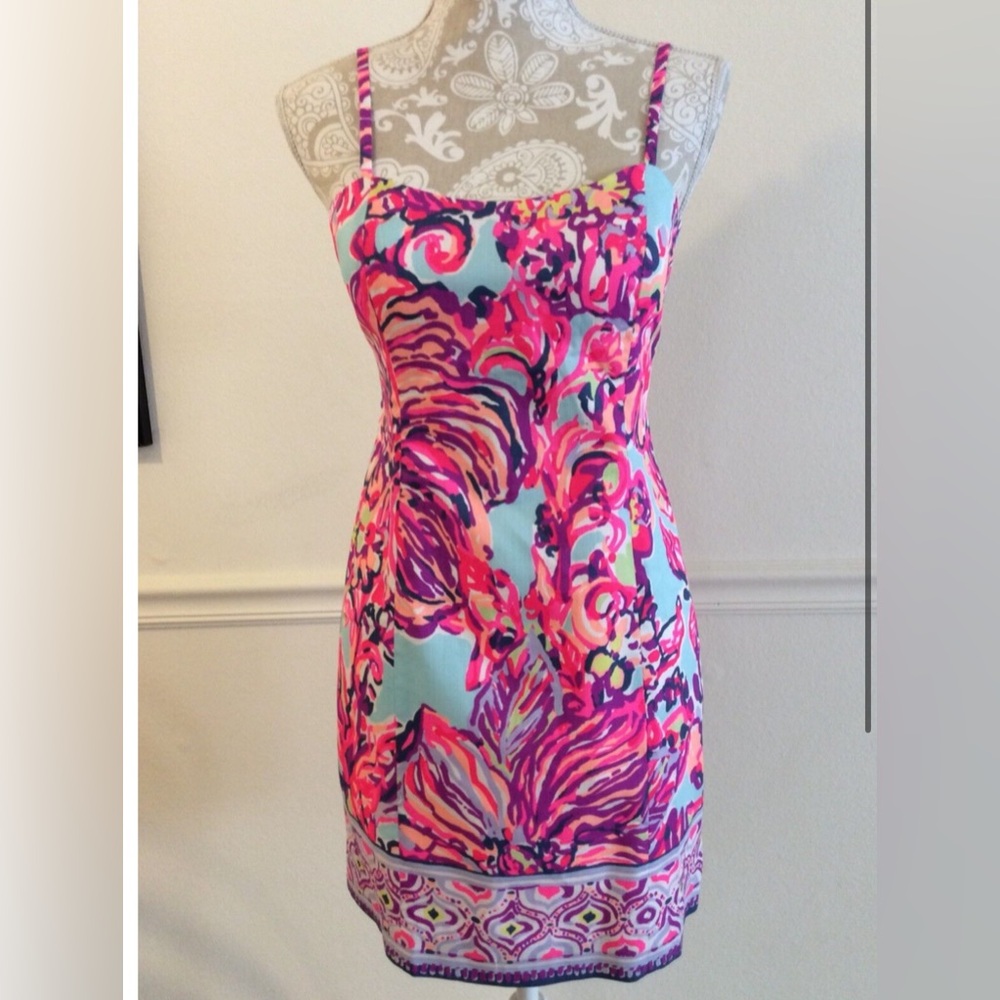 Lilly Pulitzer Shelli Stretch Dress Serene Blue Big Escapade Size 2